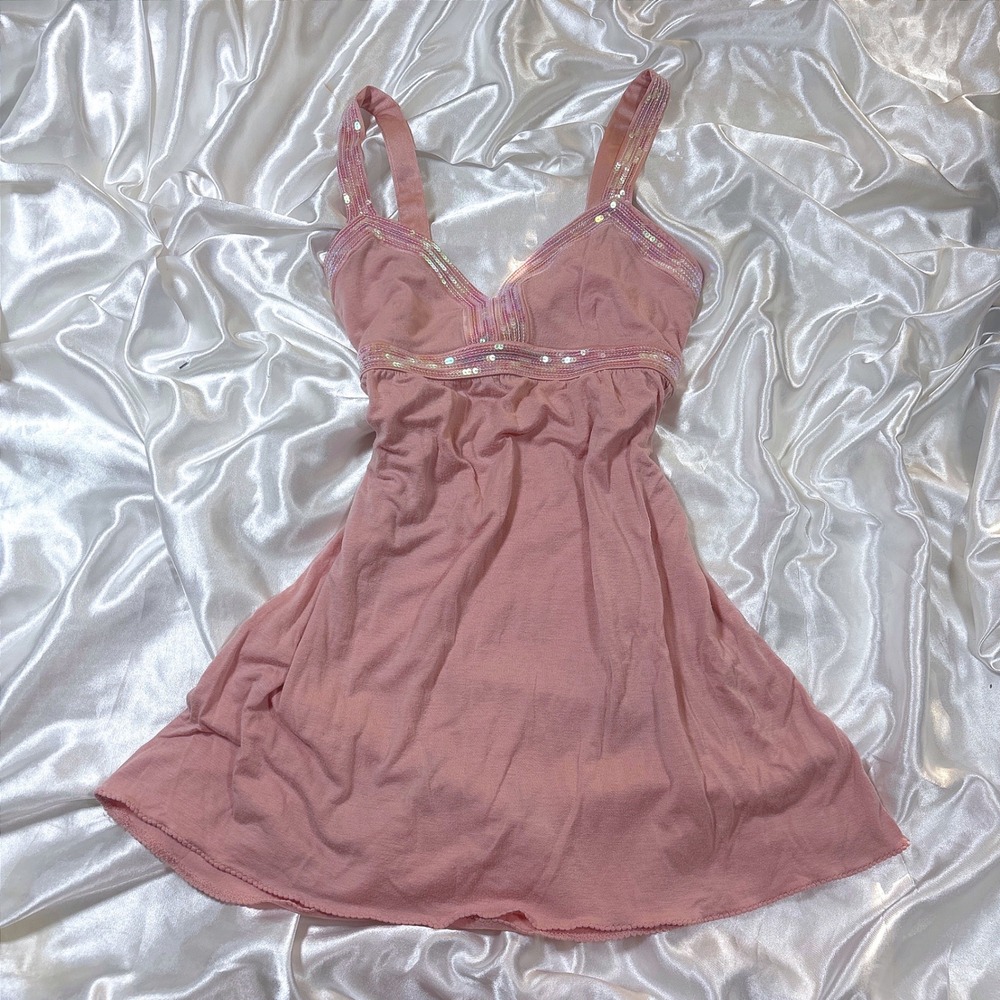 y2k Express Babydoll Top Pink Excellent Sequin Trim Empire Waist Cami XS